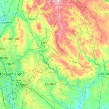Topografische Karte Staffordshire Moorlands, Höhe, Relief