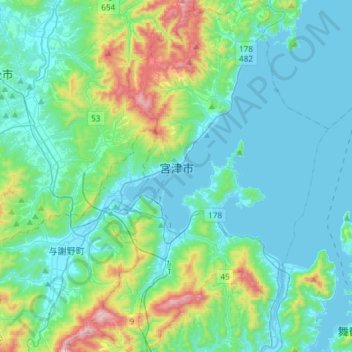 Topografische Karte Miyazu, Höhe, Relief