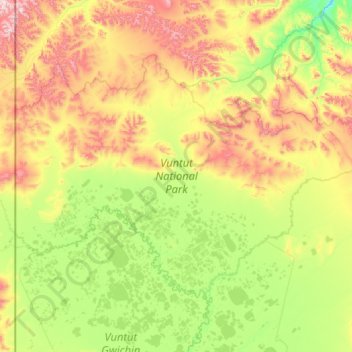Topografische Karte Vuntut National Park, Höhe, Relief