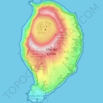 Topografische Karte Ilha do Corvo, Höhe, Relief