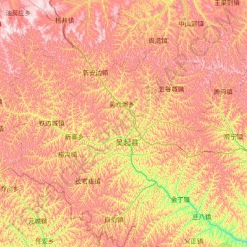 Topografische Karte Wuqi County, Höhe, Relief