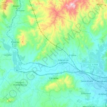 Topografische Karte Cártama, Höhe, Relief
