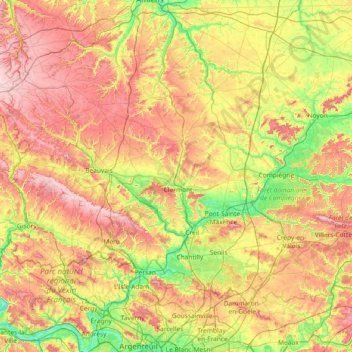 Topografische Karte Oise, Höhe, Relief