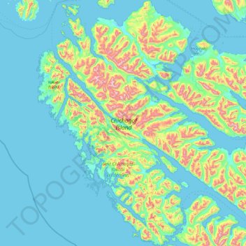 Topografische Karte Chichagof Island, Höhe, Relief