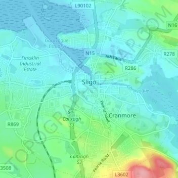 Topografische Karte Sligo, Höhe, Relief