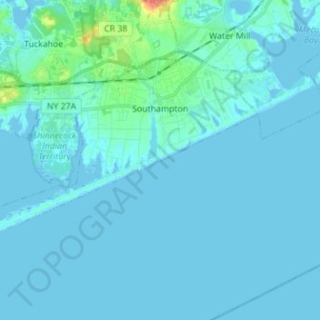 Topografische Karte Southampton, Höhe, Relief