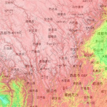Topografische Karte 金沙江 - Jīnshā Jiāng, Höhe, Relief