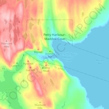 Topografische Karte Petty Harbour-Maddox Cove, Höhe, Relief