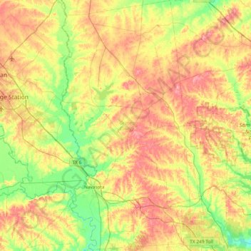 Topografische Karte Grimes County, Höhe, Relief