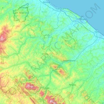 Topografische Karte Metauro, Höhe, Relief