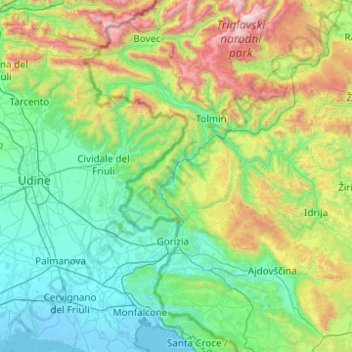 Topografische Karte Isonzo, Höhe, Relief