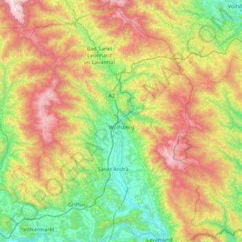 Topografische Karte Lavant, Höhe, Relief