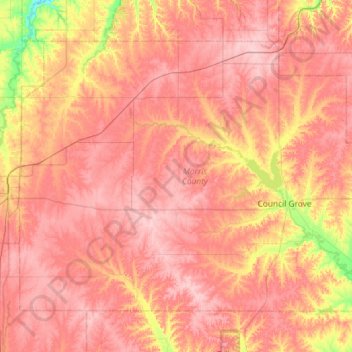Topografische Karte Morris County, Höhe, Relief