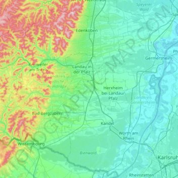 Topografische Karte Südpfalz, Höhe, Relief