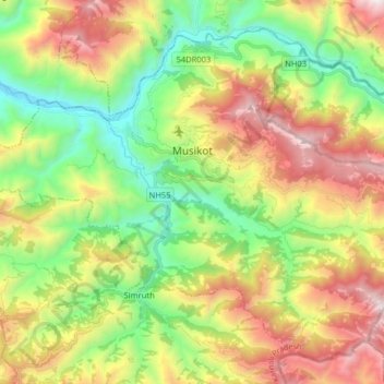 Topografische Karte Musikot, Höhe, Relief