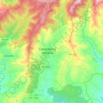 Topografische Karte Castanheira de Pera, Höhe, Relief