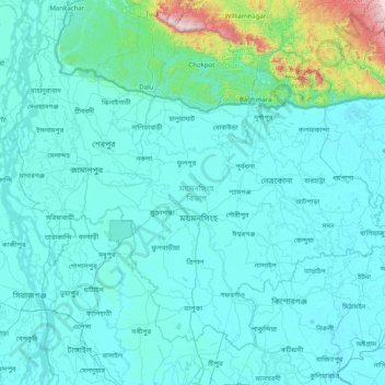 Topografische Karte Mymensingh Division, Höhe, Relief