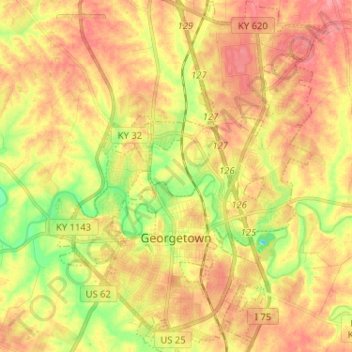 Topografische Karte Georgetown, Höhe, Relief
