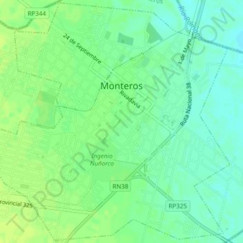 Topografische Karte Monteros, Höhe, Relief