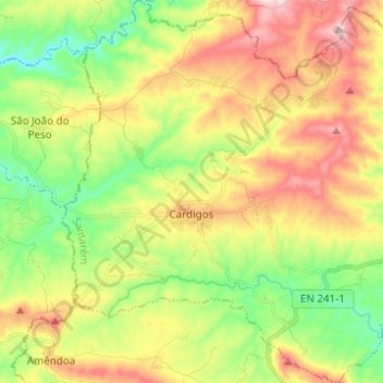 Topografische Karte Cardigos, Höhe, Relief