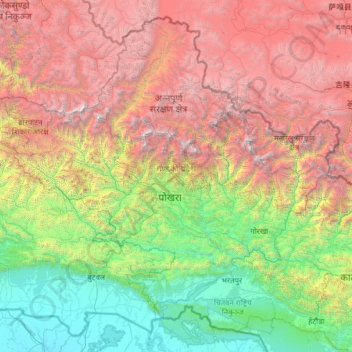 Topografische Karte Entwicklungsregion West, Höhe, Relief