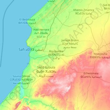 Topografische Karte Province de Safi, Höhe, Relief