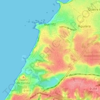 Topografische Karte Biarritz, Höhe, Relief