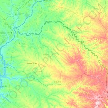 Topografische Karte Artigas, Höhe, Relief