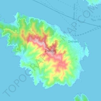 Topografische Karte Spetses, Höhe, Relief