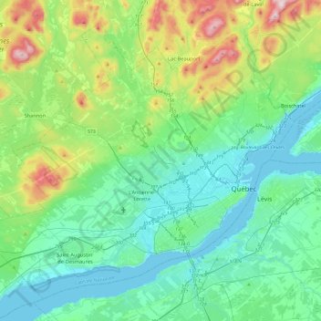 Topografische Karte Agglomération de Québec, Höhe, Relief