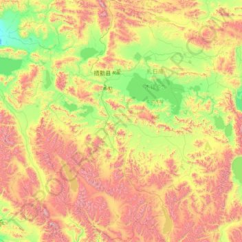 Topografische Karte Coqên, Höhe, Relief