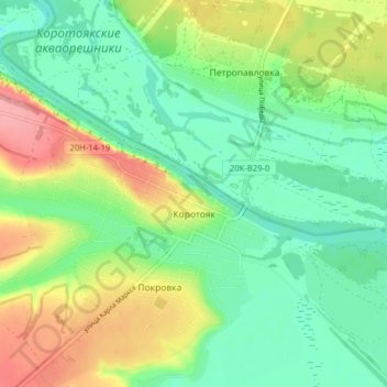 Topografische Karte Коротояк, Höhe, Relief