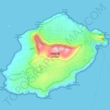 Topografische Karte Isola di Ustica, Höhe, Relief