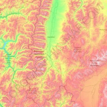 Topografische Karte Ravalli County, Höhe, Relief