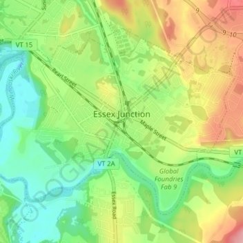 Topografische Karte Essex Junction, Höhe, Relief