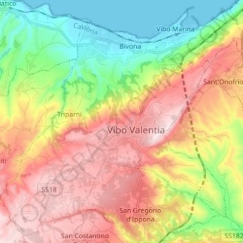 Topografische Karte Vibo Valentia, Höhe, Relief