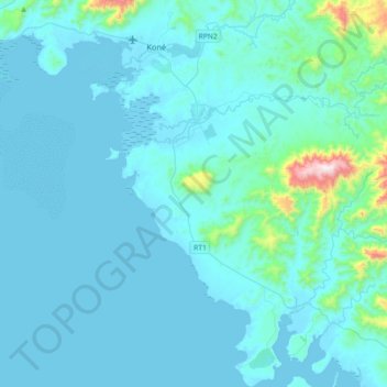 Topografische Karte Pouembout, Höhe, Relief