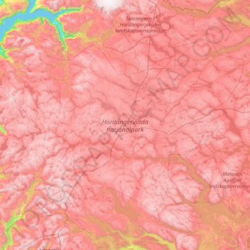 Topografische Karte Hardangervidda, Höhe, Relief