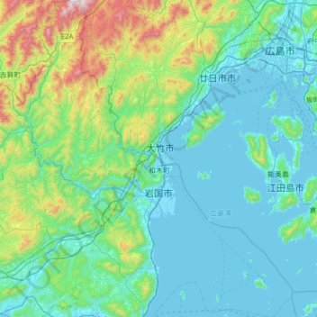 Topografische Karte Iwakuni, Höhe, Relief