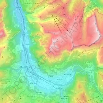 Topografische Karte Passy, Höhe, Relief