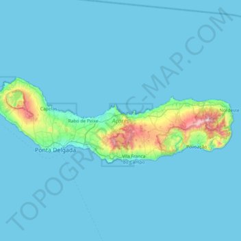 Topografische Karte Ilha de São Miguel, Höhe, Relief