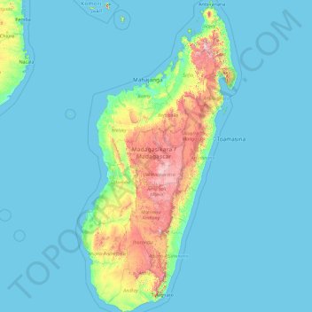 Topografische Karte Madagascar, Höhe, Relief