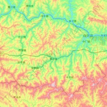 Topografische Karte Baihe County, Höhe, Relief