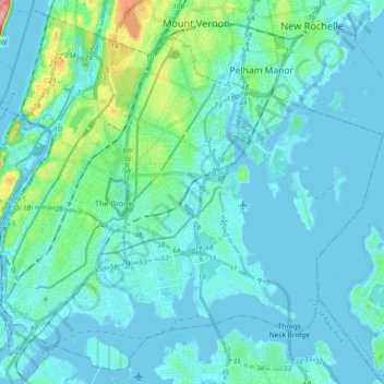 Topografische Karte Bronx County, Höhe, Relief