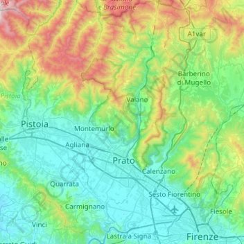 Topografische Karte Prato, Höhe, Relief