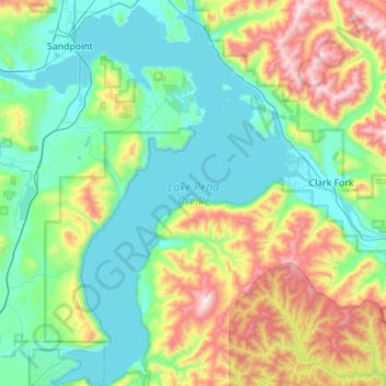 Topografische Karte Lake Pend Oreille, Höhe, Relief