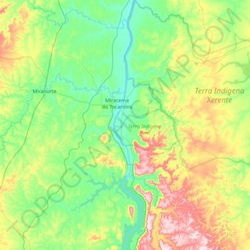 Topografische Karte Tocantínia, Höhe, Relief