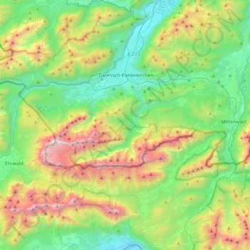 Topografische Karte Wetterstein, Höhe, Relief