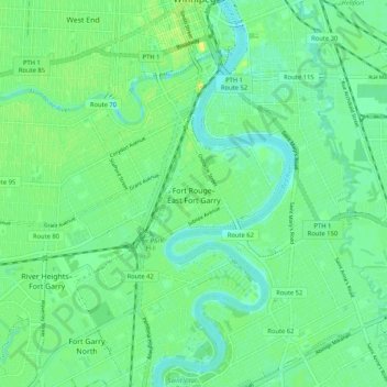 Topografische Karte Fort Rouge–East Fort Garry, Höhe, Relief
