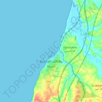 Topografische Karte Assilah أصيلة, Höhe, Relief